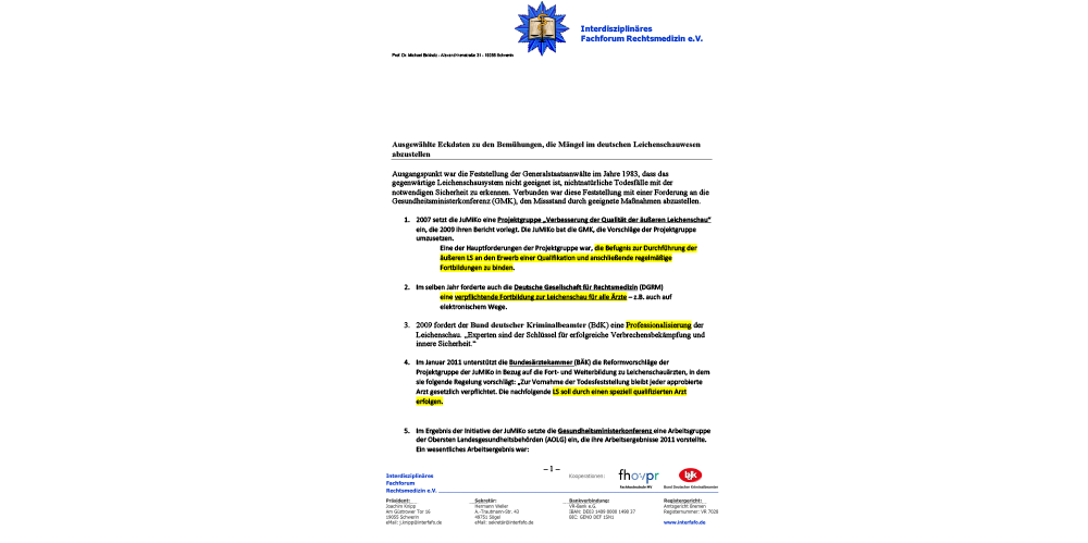 Eckdaten zur Optimierung des Leichenschausystems in Deutschland